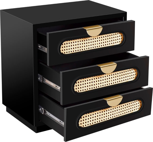 Cane Natural Cane / Engineered Wood / Steel Mid Century Black Night Stand - 24" W x 16" D x 24" H