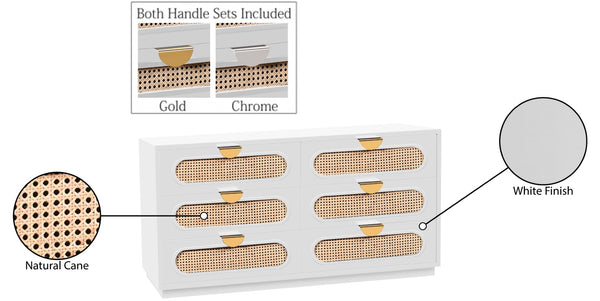 Cane Natural Cane / Engineered Wood / Steel Mid Century White Dresser - 60" W x 18" D x 30" H