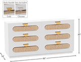 Cane Natural Cane / Engineered Wood / Steel Mid Century White Dresser - 60" W x 18" D x 30" H