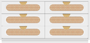 Cane Natural Cane / Engineered Wood / Steel Mid Century White Dresser - 60" W x 18" D x 30" H