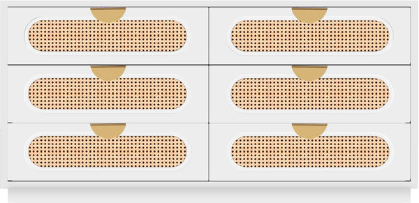 Cane Natural Cane / Engineered Wood / Steel Mid Century White Dresser - 60" W x 18" D x 30" H