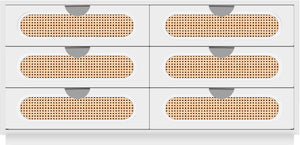 Cane Natural Cane / Engineered Wood / Steel Mid Century White Dresser - 60" W x 18" D x 30" H