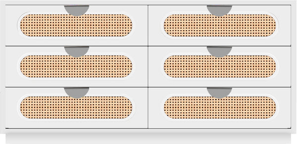 Cane Natural Cane / Engineered Wood / Steel Mid Century White Dresser - 60" W x 18" D x 30" H