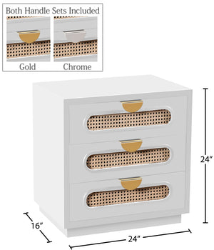 Cane Natural Cane / Engineered Wood / Steel Mid Century White Night Stand - 24" W x 16" D x 24" H