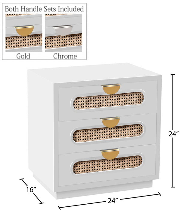 Cane Natural Cane / Engineered Wood / Steel Mid Century White Night Stand - 24" W x 16" D x 24" H