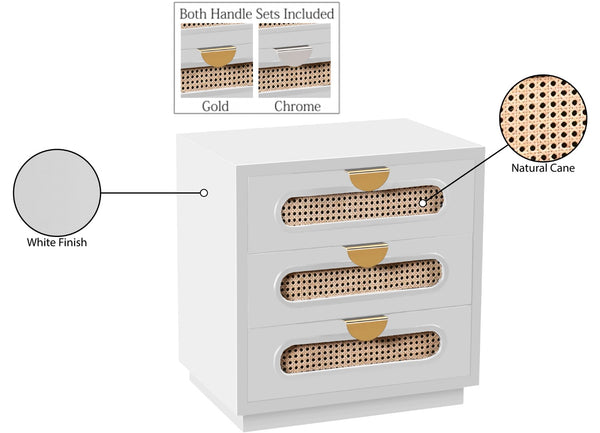 Cane Natural Cane / Engineered Wood / Steel Mid Century White Night Stand - 24" W x 16" D x 24" H