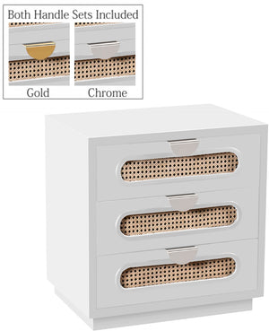 Cane Natural Cane / Engineered Wood / Steel Mid Century White Night Stand - 24" W x 16" D x 24" H
