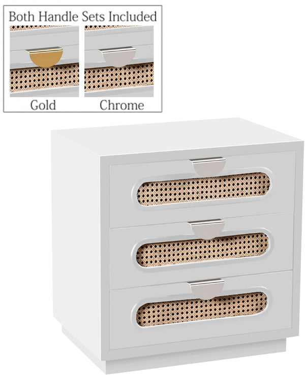 Cane Natural Cane / Engineered Wood / Steel Mid Century White Night Stand - 24" W x 16" D x 24" H