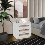 Cane Natural Cane / Engineered Wood / Steel Mid Century White Night Stand - 24" W x 16" D x 24" H