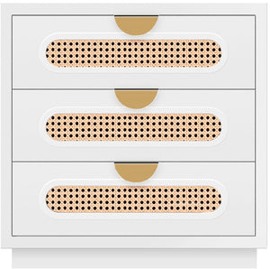 Cane Natural Cane / Engineered Wood / Steel Mid Century White Night Stand - 24" W x 16" D x 24" H