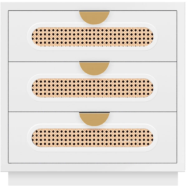 Cane Natural Cane / Engineered Wood / Steel Mid Century White Night Stand - 24" W x 16" D x 24" H