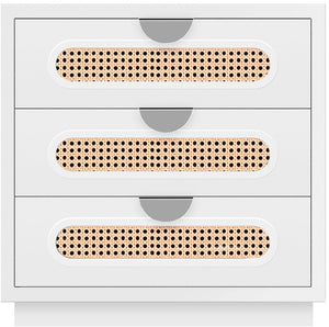 Cane Natural Cane / Engineered Wood / Steel Mid Century White Night Stand - 24" W x 16" D x 24" H