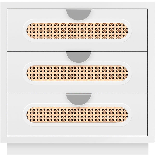 Cane Natural Cane / Engineered Wood / Steel Mid Century White Night Stand - 24" W x 16" D x 24" H