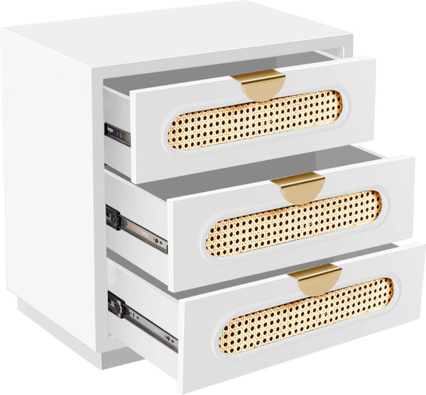 Cane Natural Cane / Engineered Wood / Steel Mid Century White Night Stand - 24" W x 16" D x 24" H