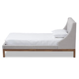 Baxton Studio Louvain Modern and Contemporary Greyish Beige Fabric Upholstered Walnut-Finished Twin Sized Platform Bed