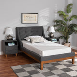 Louvain Mid-Century Modern Transitional Dark Grey Fabric Upholstered Twin Size 3-Piece Bedroom Set