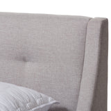 Baxton Studio Louvain Modern and Contemporary Greyish Beige Fabric Upholstered Walnut-Finished Queen Sized Platform Bed