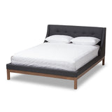 Baxton Studio Louvain Modern and Contemporary Dark Grey Fabric Upholstered Walnut-Finished Full Sized Platform Bed