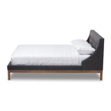 Baxton Studio Louvain Modern and Contemporary Dark Grey Fabric Upholstered Walnut-Finished Queen Sized Platform Bed