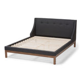 Baxton Studio Louvain Modern and Contemporary Dark Grey Fabric Upholstered Walnut-Finished Queen Sized Platform Bed