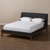 Baxton Studio Louvain Modern and Contemporary Dark Grey Fabric Upholstered Walnut-Finished Queen Sized Platform Bed