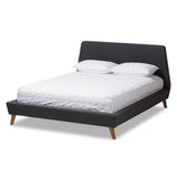 Sinclaire Modern and Contemporary Dark Grey Fabric Upholstered Walnut-Finished Queen Sized Platform Bed