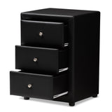 Baxton Studio Tessa Modern and Contemporary Black Faux Leather Upholstered 3-Drawer Nightstand