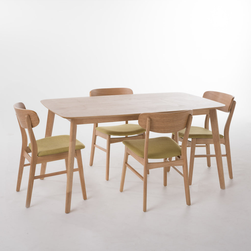 Noble House Dimick Mid-Century Modern 5 Piece Dining Set, Green Tea and Natural Oak