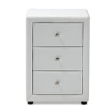 Baxton Studio Tessa Modern and Contemporary White Faux Leather Upholstered 3-Drawer Nightstand