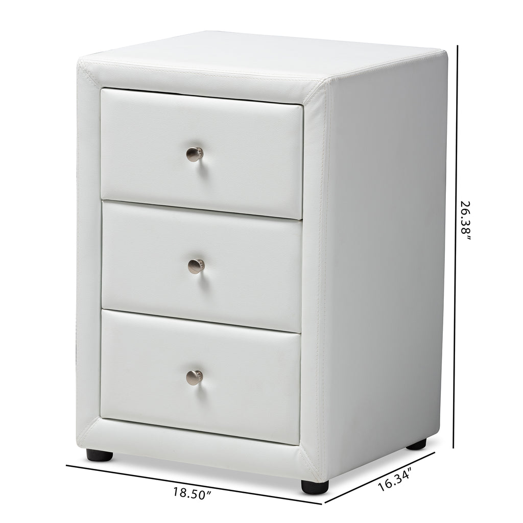 Baxton Studio Tessa Modern and Contemporary White Faux Leather Upholstered 3-Drawer Nightstand