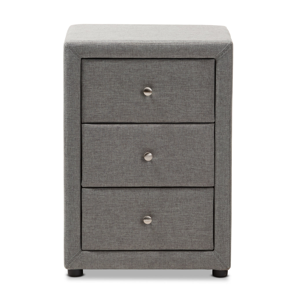 Baxton Studio Tessa Modern and Contemporary Grey Fabric Upholstered 3-Drawer Nightstand
