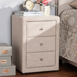 Baxton Studio Tessa Modern and Contemporary Beige Fabric Upholstered 3-Drawer Nightstand