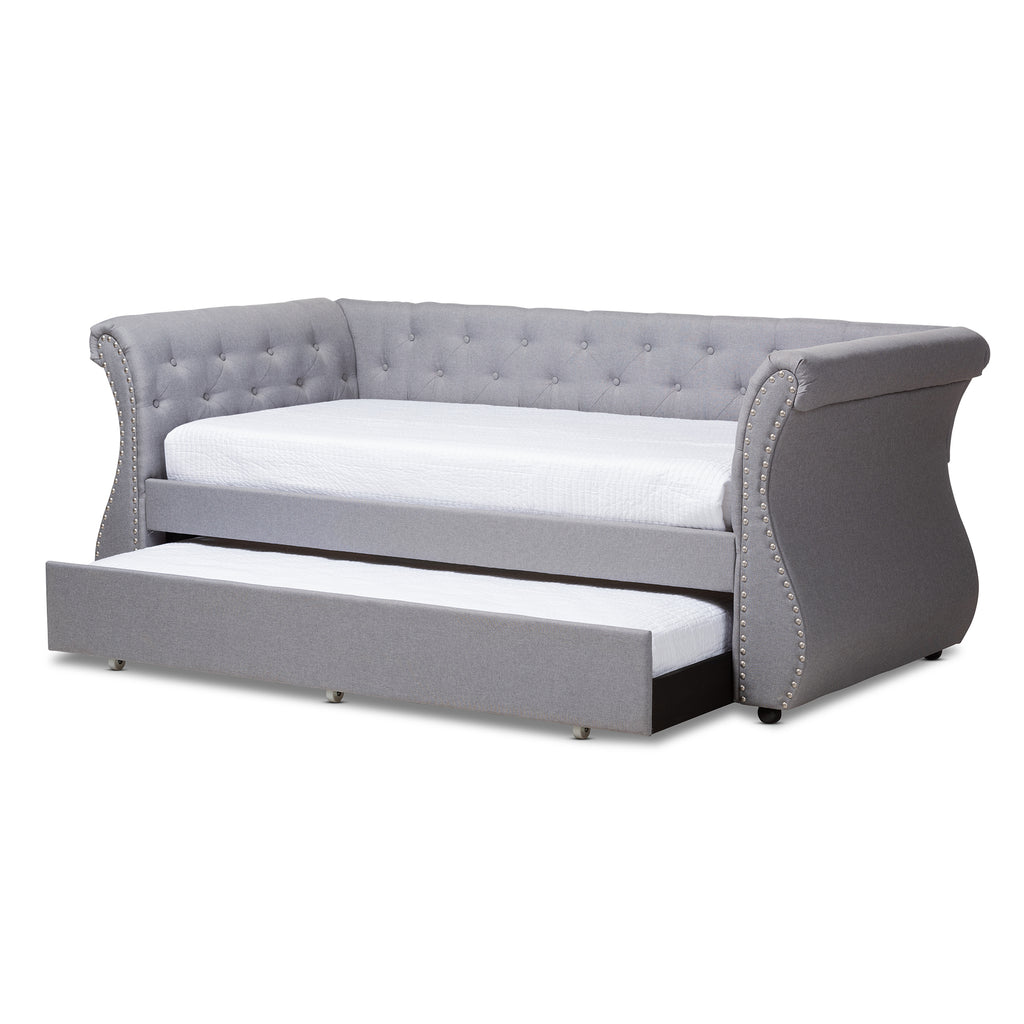 Baxton Studio Cherine Classic and Contemporary Grey Fabric Upholstered Daybed with Trundle