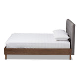 Baxton Studio Alinia Mid-century Retro Modern Grey Fabric Upholstered Walnut Wood King Size Platform Bed