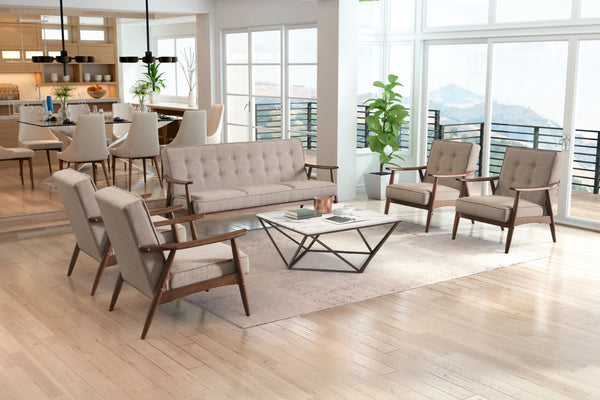 Zuo Modern Rocky 100% Polyester, MDF, Rubberwood Mid Century Commercial Grade Sofa Putty, Walnut 100% Polyester, MDF, Rubberwood