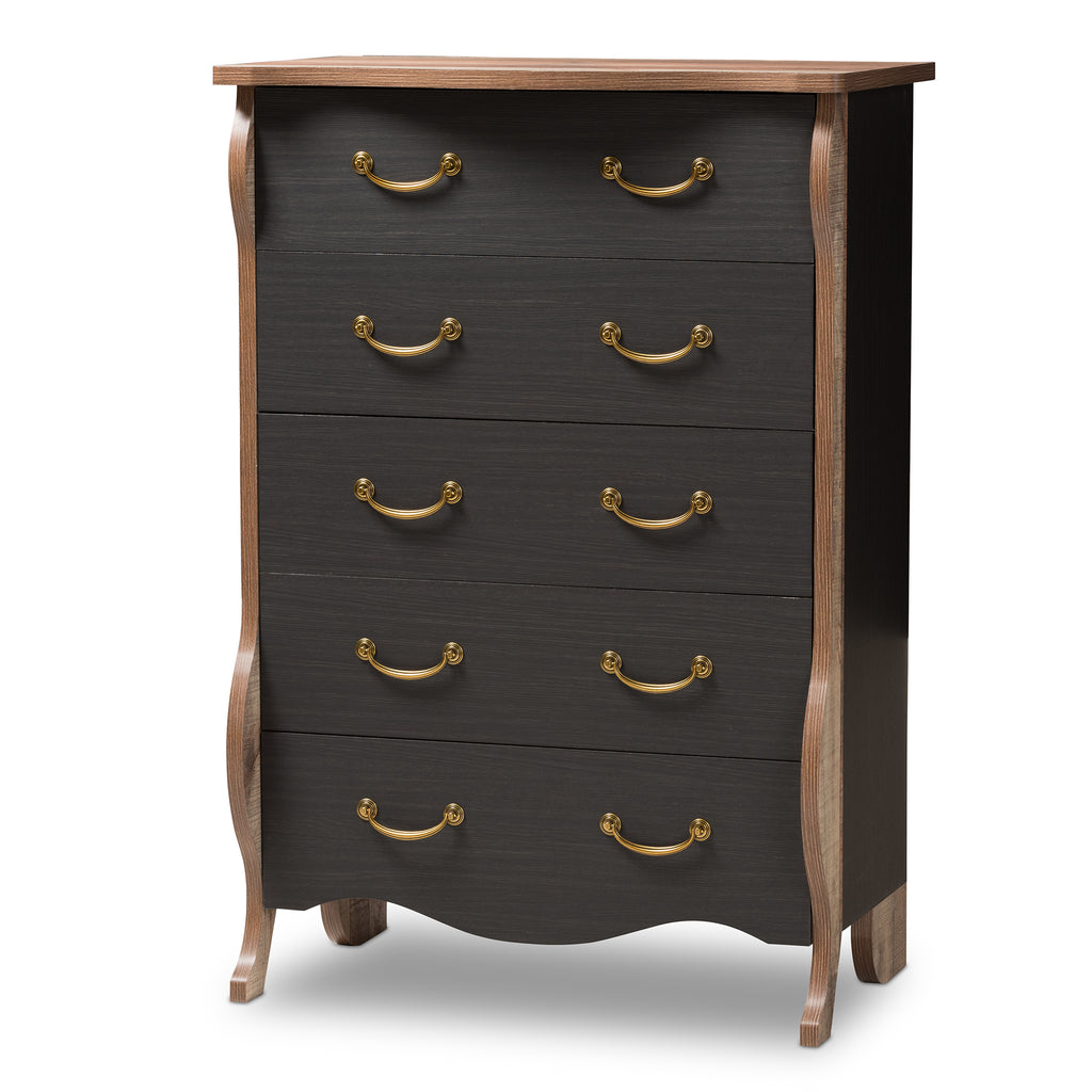 Baxton Studio Romilly Country Cottage Farmhouse Black and Oak-Finished Wood 5-Drawer Chest