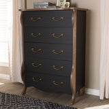 Baxton Studio Romilly Country Cottage Farmhouse Black and Oak-Finished Wood 5-Drawer Chest
