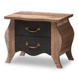 Romilly Country Cottage Farmhouse Black and Oak-Finished Wood 2-Drawer Nightstand