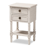 Lenore Country Cottage Farmhouse Whitewashed 2-Drawer Nightstand
