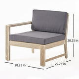 Santa Ana Outdoor 3 Seater Acacia Wood Sofa Sectional with Cushions, Light Gray and Dark Gray Noble House