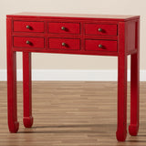 Baxton Studio Pomme Classic and Antique Red Finished Wood Bronze Finished Accents 6-Drawer Console Table