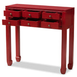 Baxton Studio Pomme Classic and Antique Red Finished Wood Bronze Finished Accents 6-Drawer Console Table