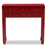 Baxton Studio Pomme Classic and Antique Red Finished Wood Bronze Finished Accents 6-Drawer Console Table