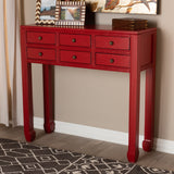 Baxton Studio Pomme Classic and Antique Red Finished Wood Bronze Finished Accents 6-Drawer Console Table