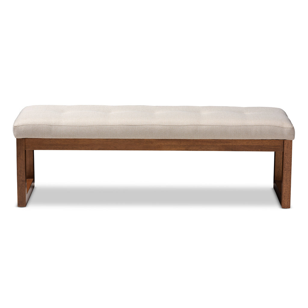 Baxton Studio Caramay Modern and Contemporary Light Beige Fabric Upholstered Walnut Brown Finished Wood Bench