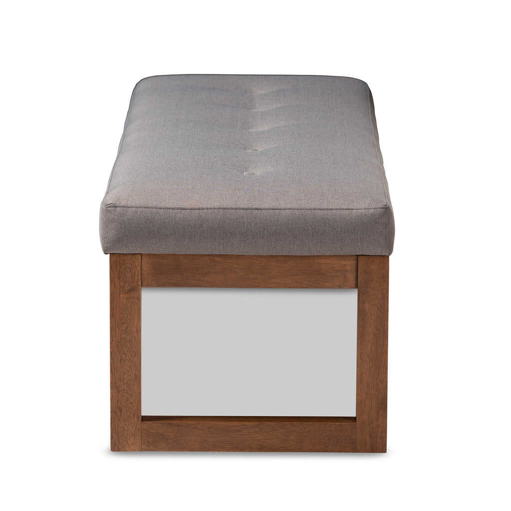 Baxton Studio Caramay Modern and Contemporary Grey Fabric Upholstered Walnut Brown Finished Wood Bench