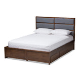 Macey Modern and Contemporary Dark Grey Fabric Upholstered Walnut Finished King Size Storage Platform Bed