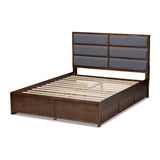 Baxton Studio Macey Modern and Contemporary Dark Grey Fabric Upholstered Walnut Finished King Size Storage Platform Bed