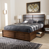 Baxton Studio Macey Modern and Contemporary Dark Grey Fabric Upholstered Walnut Finished King Size Storage Platform Bed