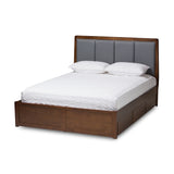 Brannigan Modern and Contemporary Dark Grey Fabric Upholstered Walnut Finished Queen Size Storage Platform Bed